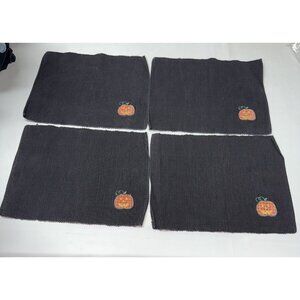 Sonoma Halloween Black Placemats Set of 4 Jack O'lantern Pumpkin Embroidered
